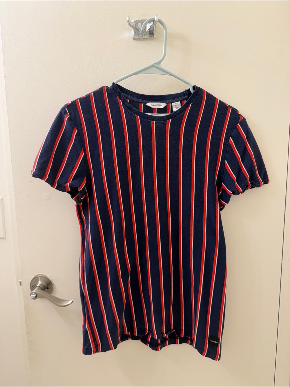 Calvin Klein Navy Tee with Red and White Stripes